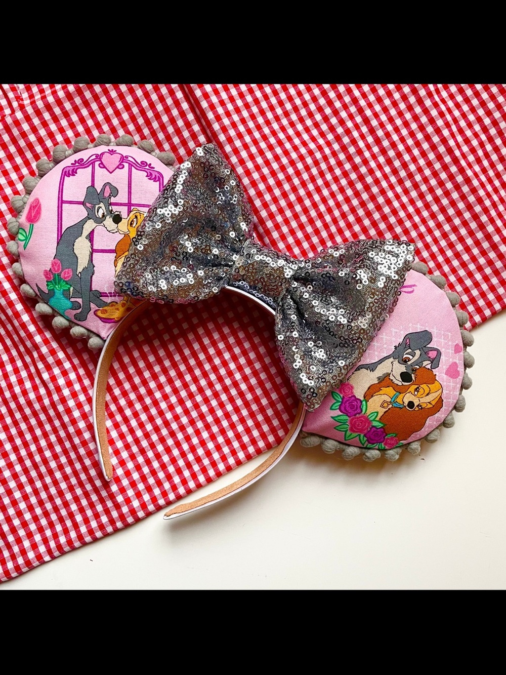 Pink Lady & the Tramp Minnie-Style Ears with Silver Sequin Bow